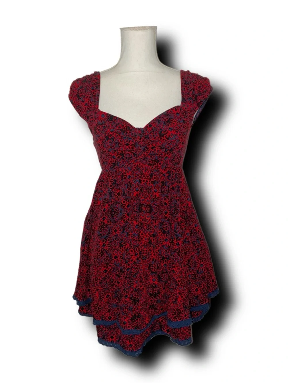 Free People Tabitha Floral Sweetheart Neckline Minidress Boho Cottage